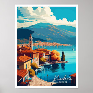 Affiche Kastoria Grèce Voyage Vintage Illustration