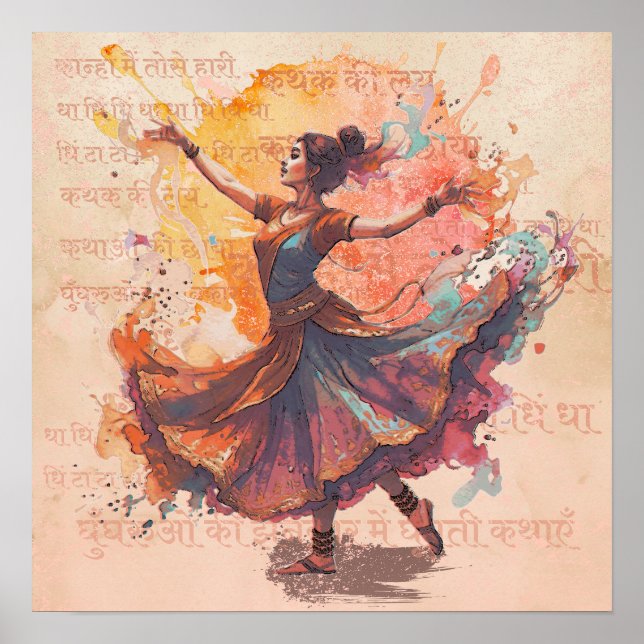 Affiche Kathak Expression Ink Watercolor Cultural Art (Devant)