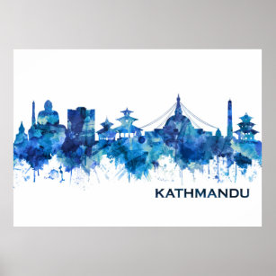Affiche Kathmandu Nepal Skyline Blue