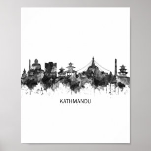 Affiche Kathmandu Nepal Skyline BW