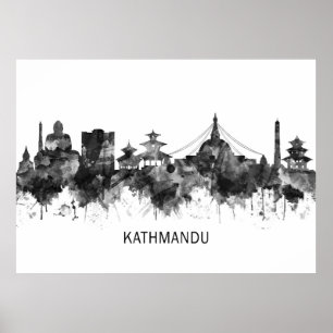 Affiche Kathmandu Nepal Skyline BW