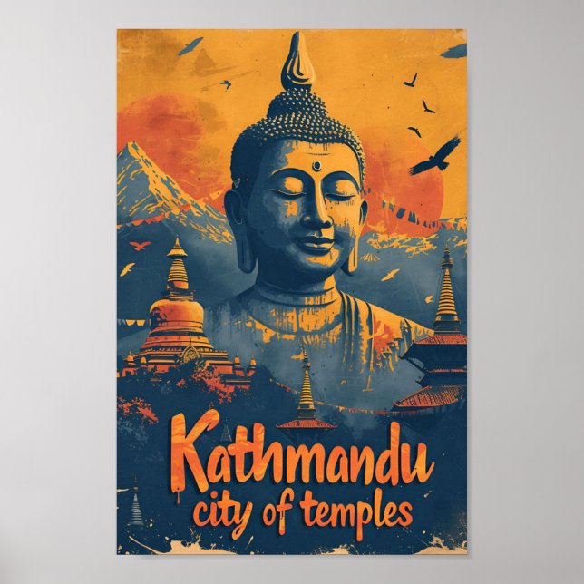 Affiche Kathmandu Nepal Vintage Art Illustration de voyage (Devant)