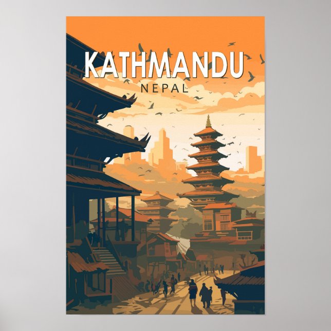 Affiche Kathmandu Népal Voyage Art Vintage (Devant)