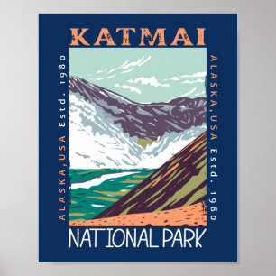 Affiche Katmai Parc National Alaska Vintage en détresse