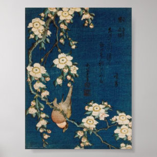 Affiche Katsushika Hokusai 葛 飾 北 斎 Goldfinch et Cherry Tre