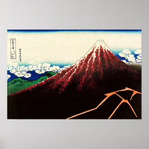 Affiche Katsushika Hokusai - Éclairs sous le sommet