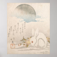 Katsushika Hokushu Rabbit dans l'affiche de neige