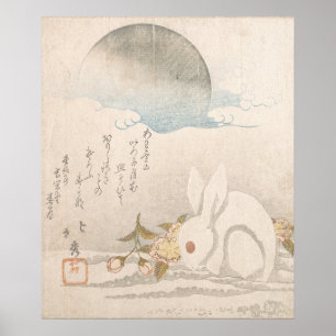 Affiche Katsushika Hokushu Rabbit dans l'affiche de neige