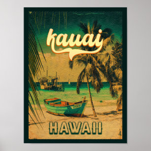 Affiche Kauai Beach Hawaii Palmiers rétro 60s Souvenirs