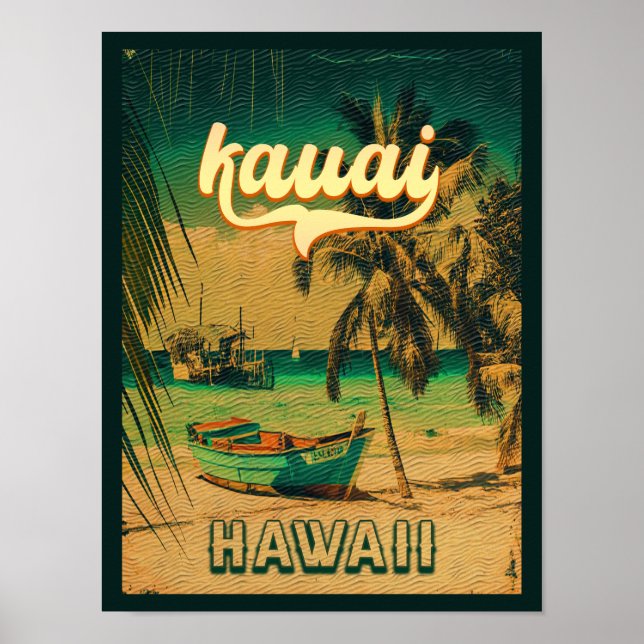 Affiche Kauai Beach Hawaii Palmiers rétro 60s Souvenirs (Devant)