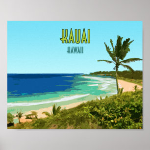 Affiche Kauai Hawaii Coast Beach Vintage
