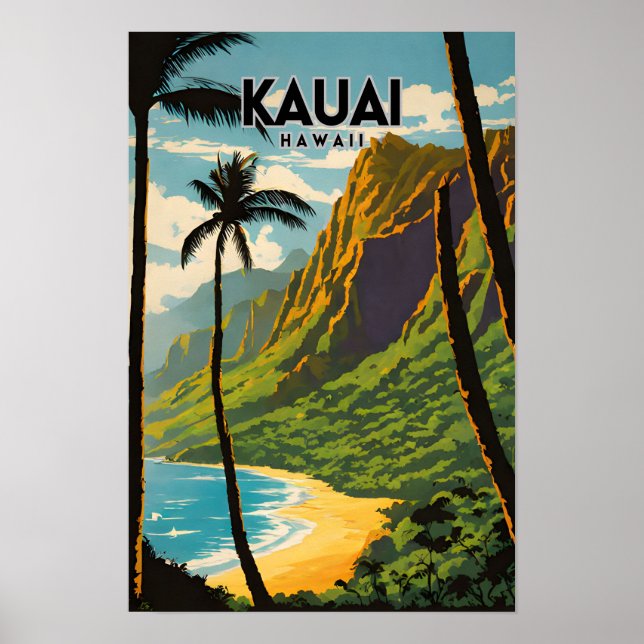 Affiche Kauai Hawaii Nostalgic Retro Travel (Devant)