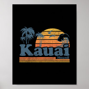 Affiche Kauai Hawaii Plage Vintage Été Surf 70s Rétro