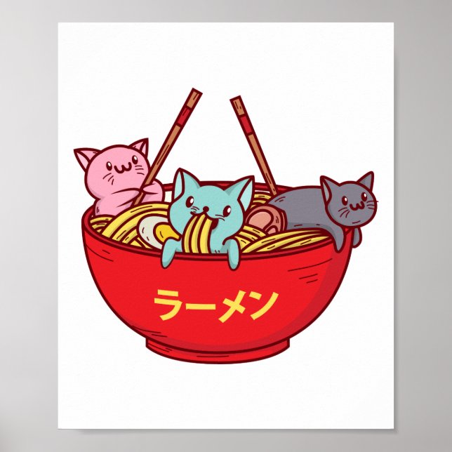 Affiche Kawaii Anime Chat Funny Adorable Ramen Japonais (Devant)
