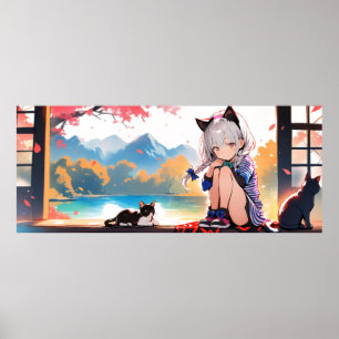 Affiche Kawaii Anime Chat Girl Sakura Tapisserie—OEuvre mu