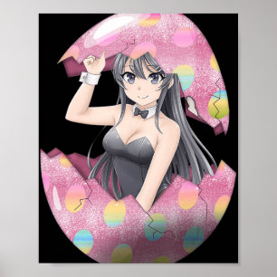 Affiche Kawaii Anime Girl Bunny de Pâques Oeuf mignon Waif