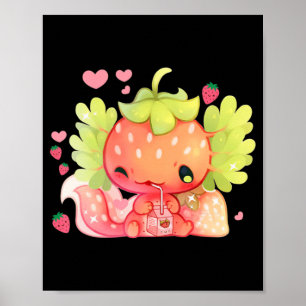 Affiche Kawaii Axolotl Strawberry Milk Shake Japanese Anim