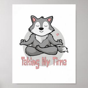 Affiche Kawaii baby wolf faisant du yoga pose pour la médi