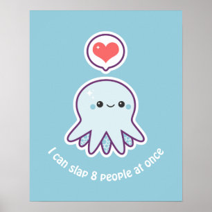 Affiche Kawaii Bleu Octopus