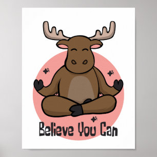 Affiche Kawaii brun zébu animal faisant du yoga pose