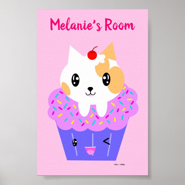 Affiche Kawaii Cat Cat Cupcake Dessin Customisé (Devant)