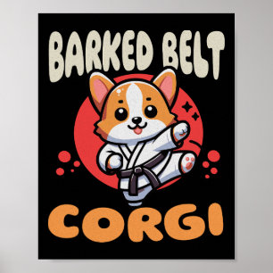 Affiche Kawaii Ceinture noire Corgi Chien Karate Kick Cein