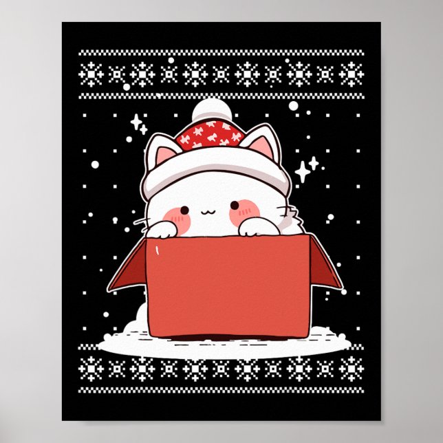 Affiche Kawaii Chat Dans Une Boîte Noël Mignonne Anime Ado (Devant)