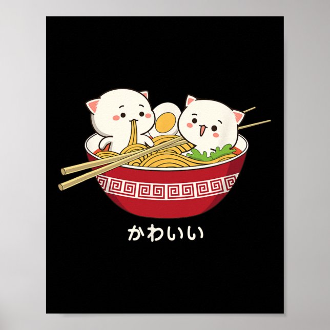 Affiche Kawaii Chat Japonais Tokyo Anime Chat Ramen T Shir (Devant)