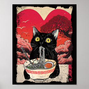 Affiche Kawaii Chat Manger Ramen Noodles Ramen Ramen Est M