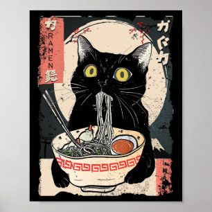 Affiche Kawaii Chat Manger Ramen nouilles Amusant Anime Ca