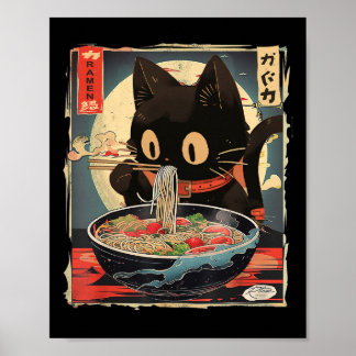 Affiche Kawaii Chat Manger Ramen nouilles Anime Cadeaux Fi