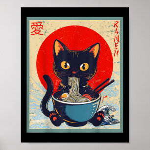 Affiche Kawaii Chat Manger Ramen nouilles Drôle Anime Fill