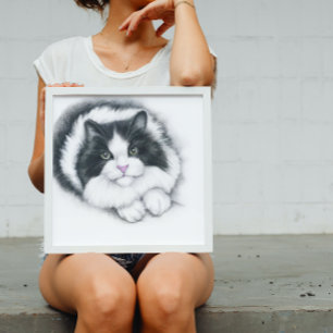 Affiche kawaii chat noir et blanc