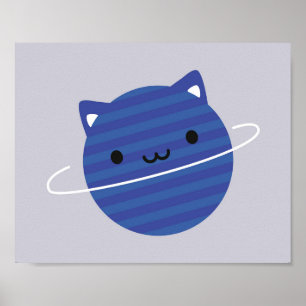 Affiche Kawaii Chat Planète dans l'espace