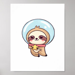 Affiche Kawaii Chibi Paresseux Astronaute – Mignon Paresse