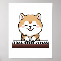 Kawaii Chien mignon Jouer Piano Clavier