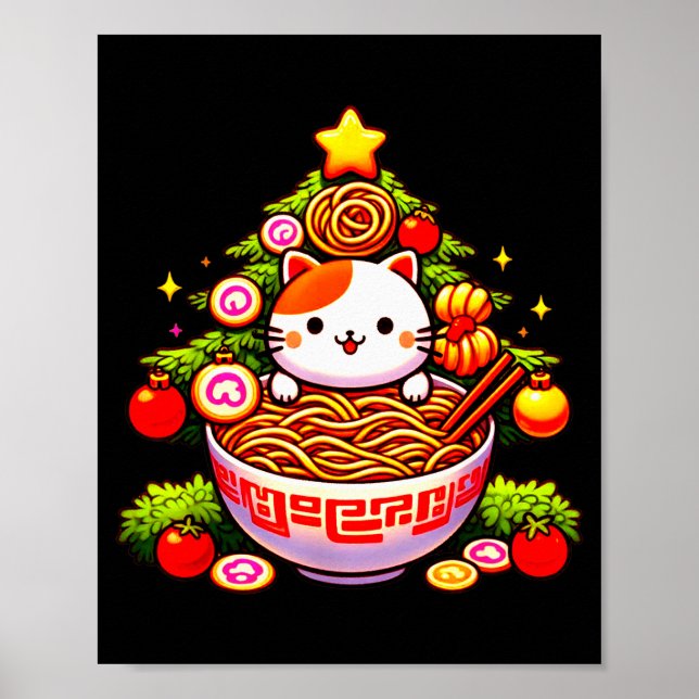 Affiche Kawaii Christmas Cat Ramen Christmas Tree Holiday  (Devant)
