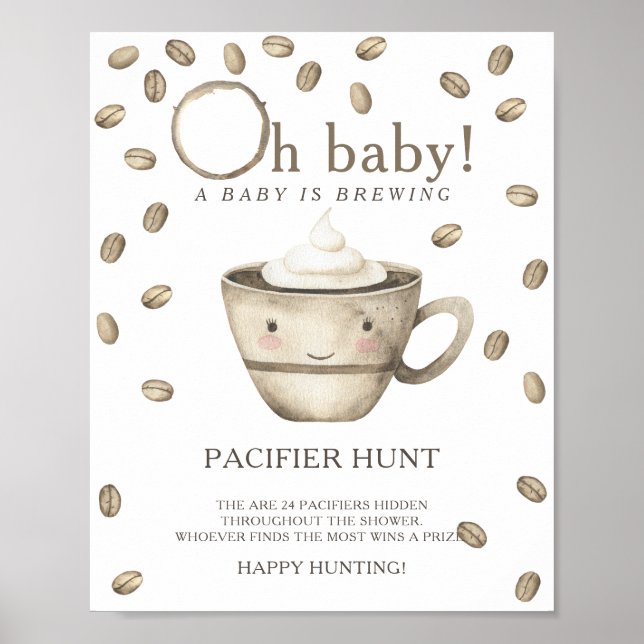 Affiche Kawaii Coffee - jeu de chasse à la tétine pour bab (Devant)