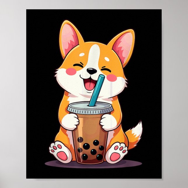 Affiche Kawaii Corgi Bubble Tea (Devant)