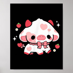 Affiche Kawaii Cow fraise mignonne Aesthétique Anime Girls