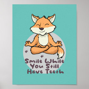 Affiche Kawaii drôle de renard souriant et faire du yoga p