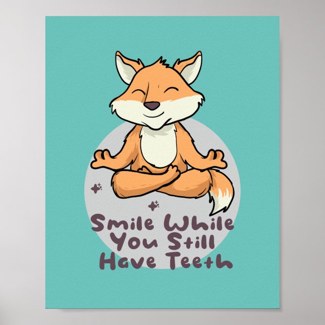 Affiche Kawaii drôle de renard souriant et faire du yoga p (Devant)