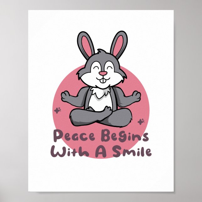 Affiche Kawaii drôle lapin pratique yoga pose rose (Devant)