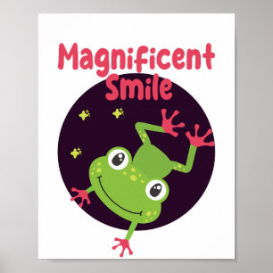 Affiche Kawaii drôle mignonne grenouille heureuse souriant