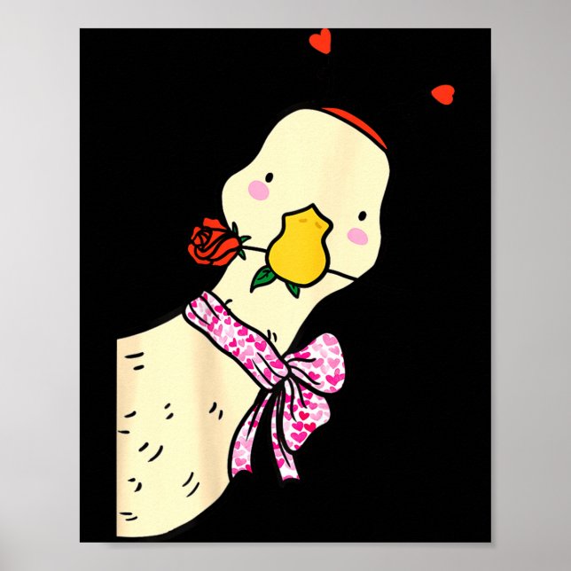 Affiche Kawaii Duck Rose Heart Bow Valentine Day Cute Anim (Devant)