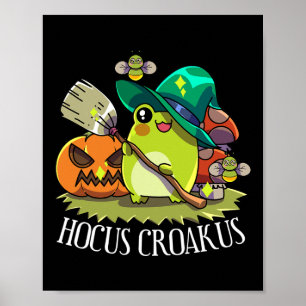 Affiche Kawaii Frog Sorcière Casquette Cottagecore Hocus e