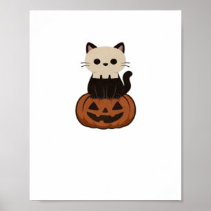 Affiche Kawaii Halloween Chat et citrouille T-shirt surdim