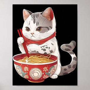Affiche Kawaii Ne Ko Chat Manger Ramen Noodles Nourriture 
