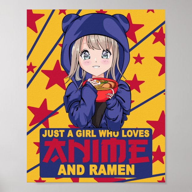 Affiche Kawaii Neko Ramen Lover - Anime japonaise aux noui (Devant)