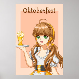 Affiche Kawaii Oktoberfest Maid avec de la bière